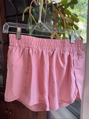 Women's Pink Athletic Shorts with Elastic Waist and Side Pocket